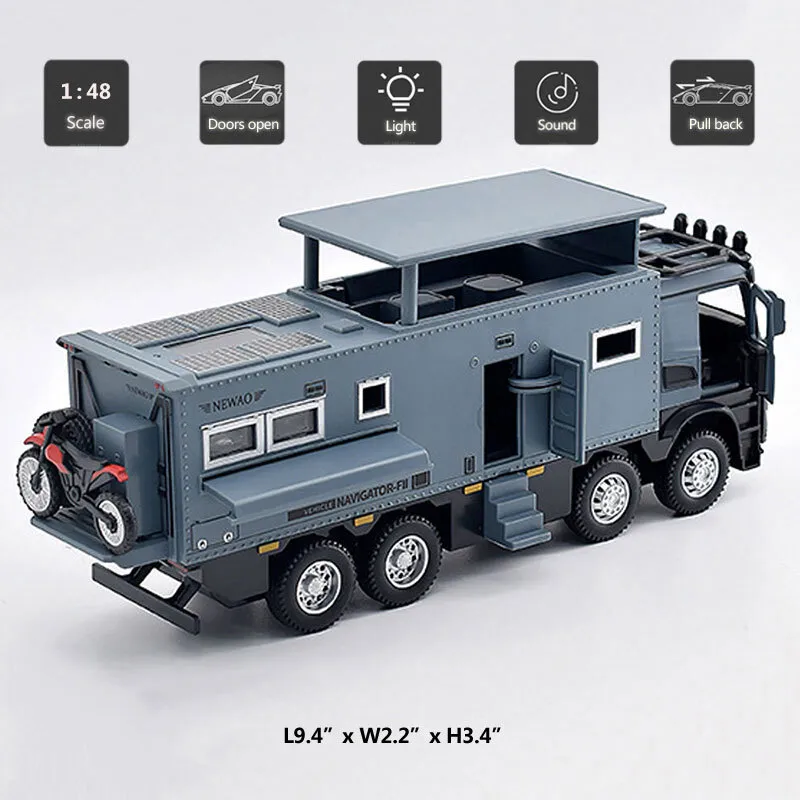 Camion Militar de Jucarie, Motocicleta Detasabila, Realizat din Metal, 8 Roti, Sunete si lumini, Usi mobile, Pull-back, Diferite functii, Camion Armata, 25 cm, Gri [6]