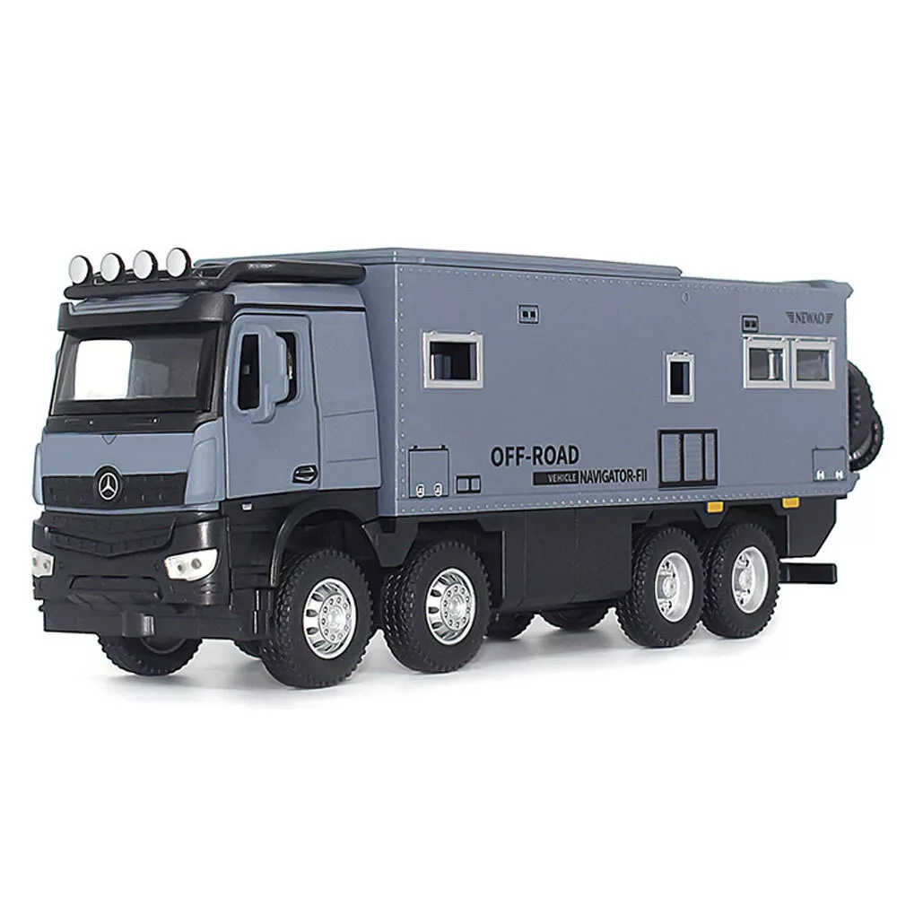 Camion Militar de Jucarie, Motocicleta Detasabila, Realizat din Metal, 8 Roti, Sunete si lumini, Usi mobile, Pull-back, Diferite functii, Camion Armata, 25 cm, Gri [7]