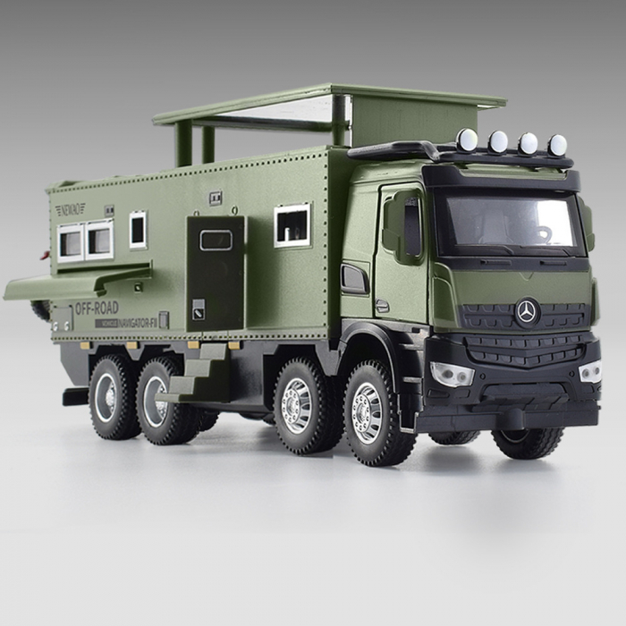 Camion Militar de Jucarie, Motocicleta Detasabila, Realizat din Metal, 8 Roti, Sunete si lumini, Usi mobile, Pull-back, Diferite functii, Camion Armata, 25 cm, Verde [7]