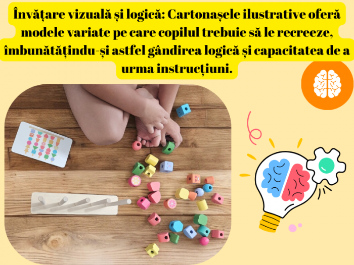 Joc educativ si interactiv din lemn tip Montessori, 30 piese, 16 ilustratii, Sortator cu 5 coloane, Stivuire, insiruire si sortatre, Sac depozitare piese, Multicolor [7]