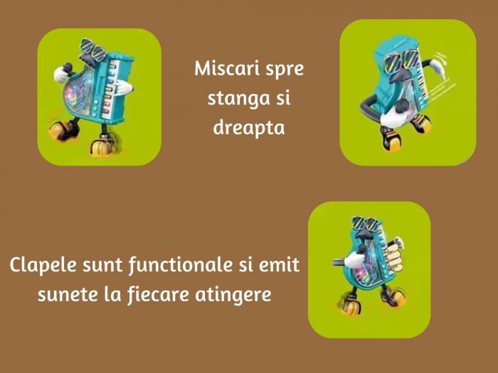 Jucarie interactiva Muzicala, cu Lumini si Clape Functionale, Pianul Dansator, 20cm, Baterii incluse, ERGINO® [2]