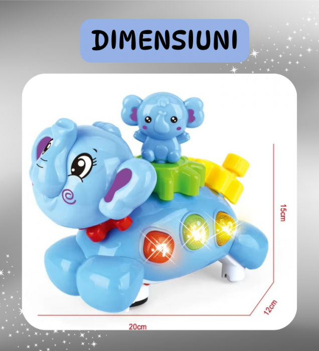 Jucărie Interactivă Muzicală Elefant cu Lumini și Sunete - Rotire 180° [6]