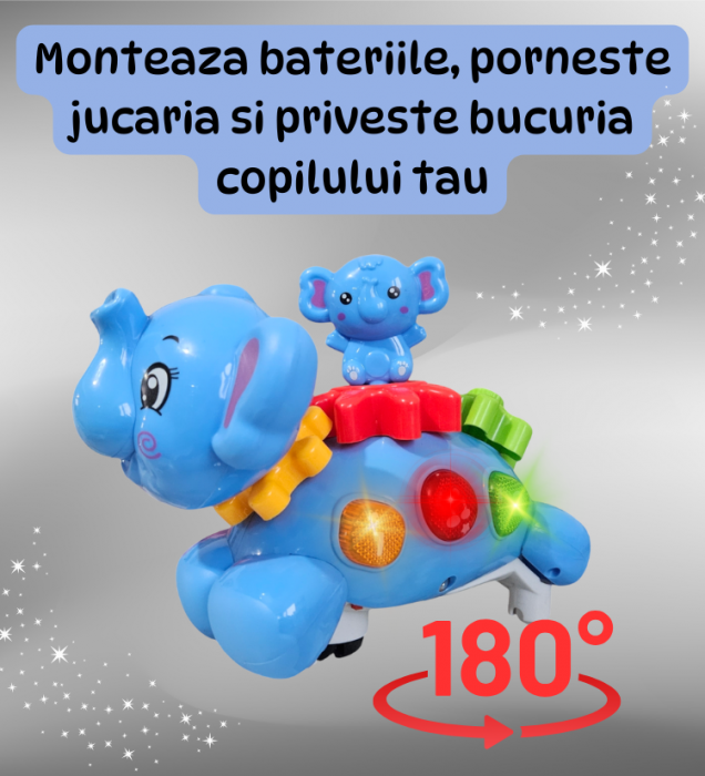 Jucărie Interactivă Muzicală Elefant cu Lumini și Sunete - Rotire 180° [3]