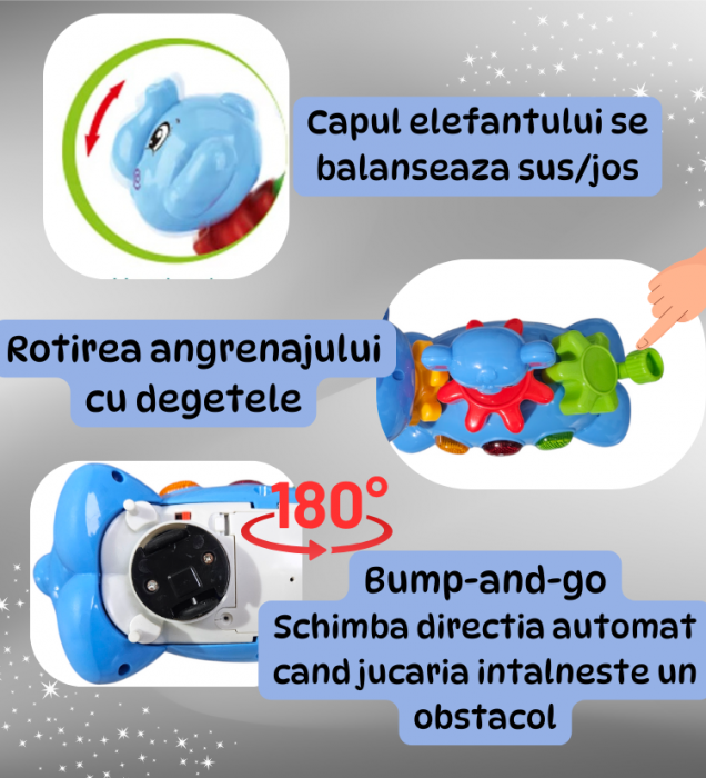 Jucărie Interactivă Muzicală Elefant cu Lumini și Sunete - Rotire 180° [2]