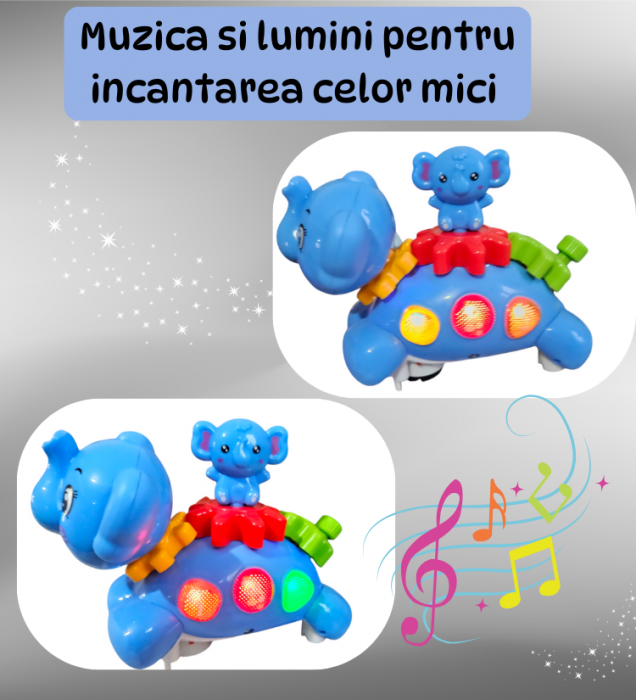 Jucărie Interactivă Muzicală Elefant cu Lumini și Sunete - Rotire 180° [4]