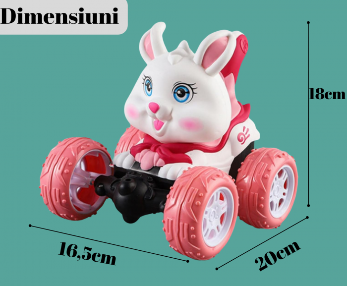 Masina cu Telecomanda, Acrobatii, Rotire 360°, Sunete si Lumini, Rezistenta la Impact, Baterie Reincarcabila, Cablu USB, Roti Antiderapante, Iepusras, 20cm, ERGINO® [9]