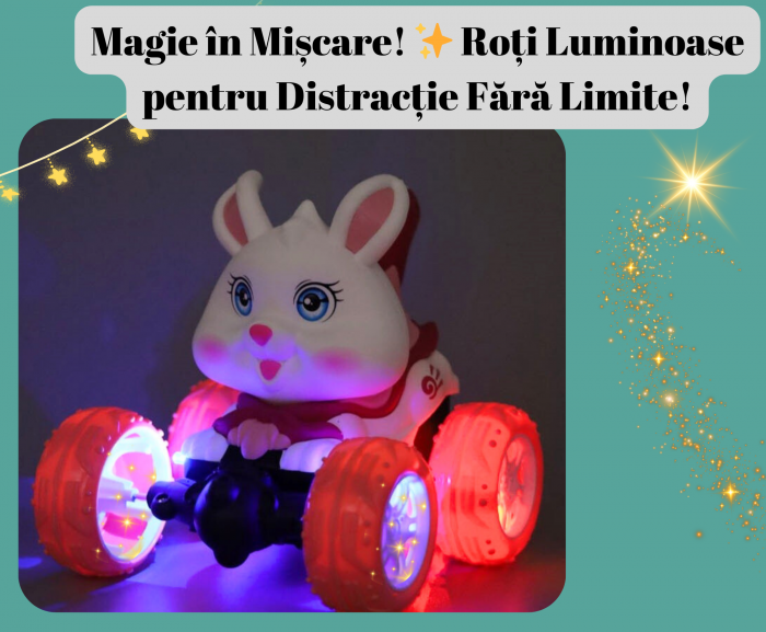 Masina cu Telecomanda, Acrobatii, Rotire 360°, Sunete si Lumini, Rezistenta la Impact, Baterie Reincarcabila, Cablu USB, Roti Antiderapante, Iepusras, 20cm, ERGINO® [2]