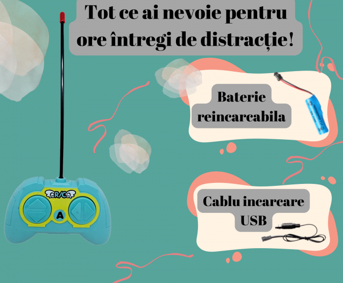 Masina cu Telecomanda, Acrobatii, Rotire 360°, Sunete si Lumini, Rezistenta la Impact, Baterie Reincarcabila, Cablu USB, Roti Antiderapante, Puisor, Verde, 20cm, ERGINO® [7]