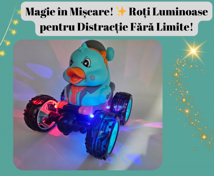 Masina cu Telecomanda, Acrobatii, Rotire 360°, Sunete si Lumini, Rezistenta la Impact, Baterie Reincarcabila, Cablu USB, Roti Antiderapante, Puisor, Verde, 20cm, ERGINO® [2]