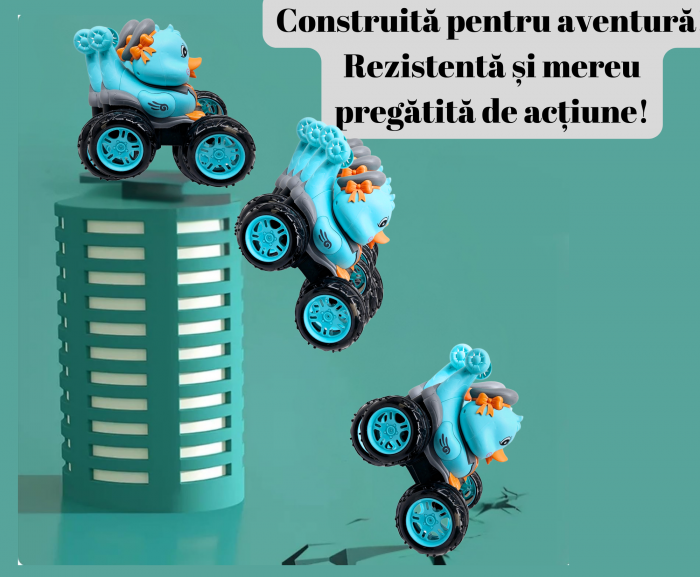 Masina cu Telecomanda, Acrobatii, Rotire 360°, Sunete si Lumini, Rezistenta la Impact, Baterie Reincarcabila, Cablu USB, Roti Antiderapante, Puisor, Verde, 20cm, ERGINO® [4]
