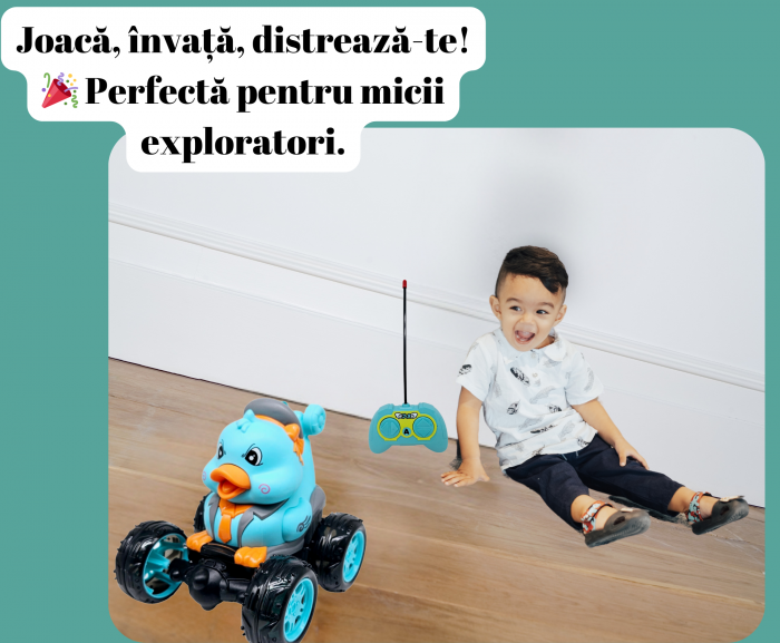 Masina cu Telecomanda, Acrobatii, Rotire 360°, Sunete si Lumini, Rezistenta la Impact, Baterie Reincarcabila, Cablu USB, Roti Antiderapante, Puisor, Verde, 20cm, ERGINO® [6]