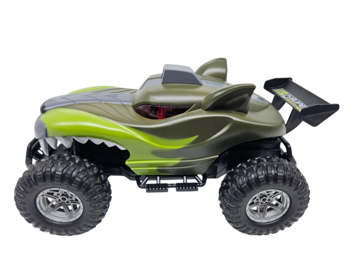 Masina cu Telecomanda Off-Road, Lumini, Baterie Reincarcabila, Cablu USB, Anvelope Cauciuc, Model Caine-Lup, Verde, Plastic, +3ani, ERGINO® [8]