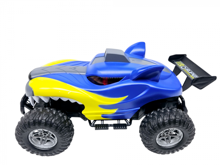 Masina cu Telecomanda Off-Road, Lumini, Baterie Reincarcabila, Cablu USB, Anvelope Cauciuc, Model Caine-Lup, Albastru, Plastic, +3ani, ERGINO® [8]