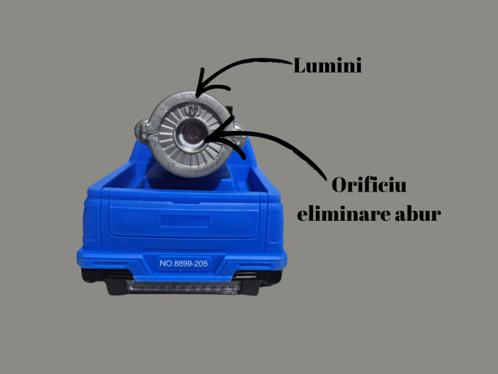 Masina de Jucarie cu Lumini, Sunete si Efect Abur, Sistem Rotativ 360°, Jucarie Interactiva pentru Copii, ERGINO®, Baterii incluse, Plastic, 22cm, Albastru [5]