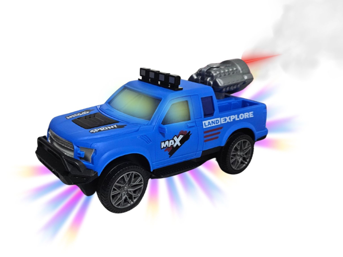 Masina de Jucarie cu Lumini, Sunete si Efect Abur, Sistem Rotativ 360°, Jucarie Interactiva pentru Copii, ERGINO®, Baterii incluse, Plastic, 22cm, Albastru [2]