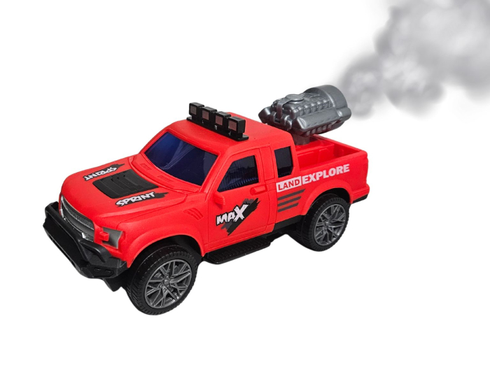 Masina de Jucarie cu Lumini, Sunete si Efect Abur, Sistem Rotativ 360°, Jucarie Interactiva pentru Copii, Baterii incluse,  ERGINO®, Baterii incluse, Plastic, 22cm, Rosu [5]