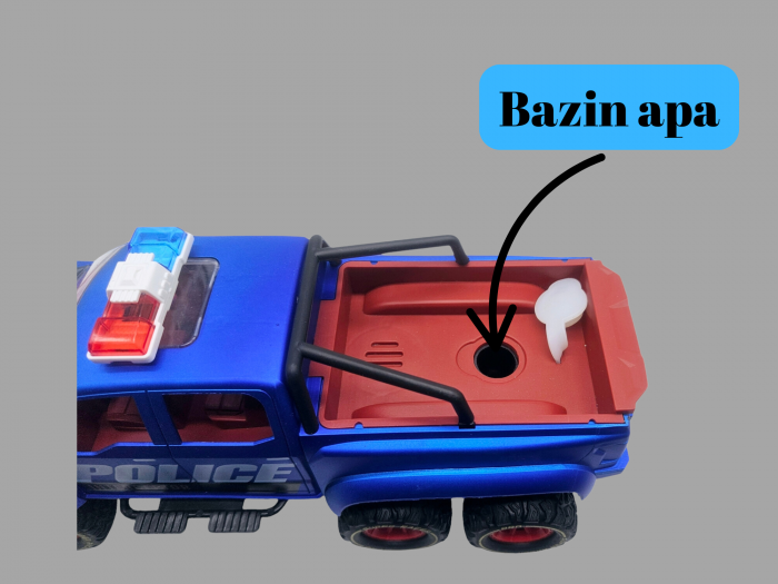 Masina de Politie cu Telecomanda cu 6 Roti, Efect Abur si lumina led, Faruri Functionale si Baterie Reincarcabila, Calblu USB inclus, Albastru, 24cm, Plastic [3]