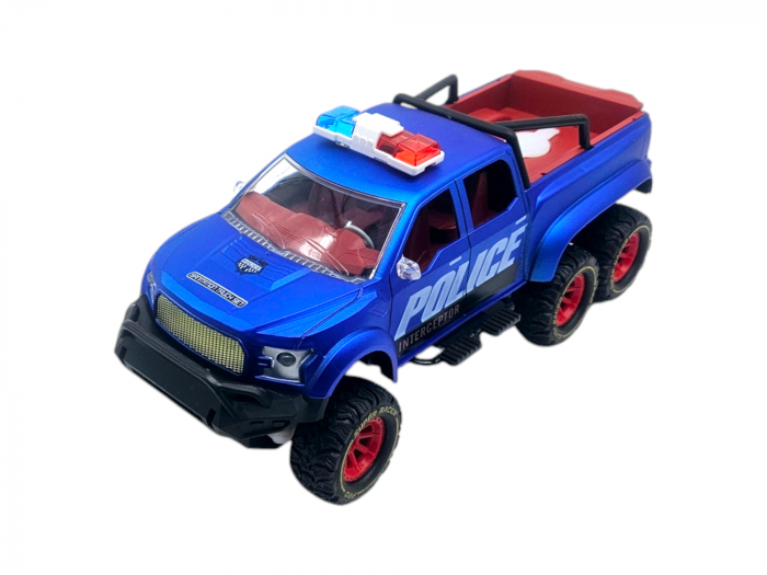 Masina de Politie cu Telecomanda cu 6 Roti, Efect Abur si lumina led, Faruri Functionale si Baterie Reincarcabila, Calblu USB inclus, Albastru, 24cm, Plastic [7]