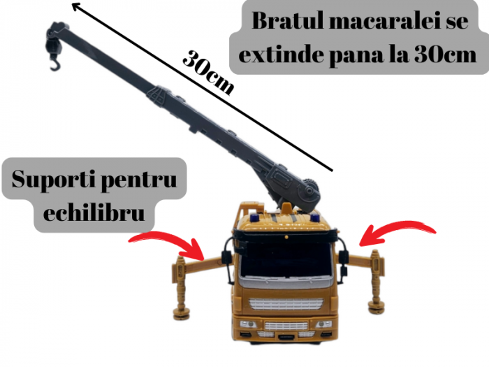Masina Macara de jucarie cu Telecomanda RC pentru copii, Cu lumini, 4 Directii, Baterii incluse, 21 cm,Galben [3]