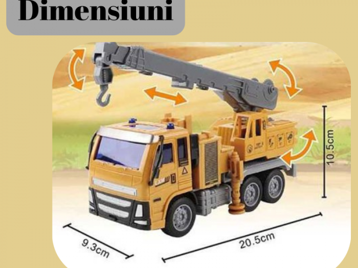 Masina Macara de jucarie cu Telecomanda RC pentru copii, Cu lumini, 4 Directii, Baterii incluse, 21 cm,Galben [2]