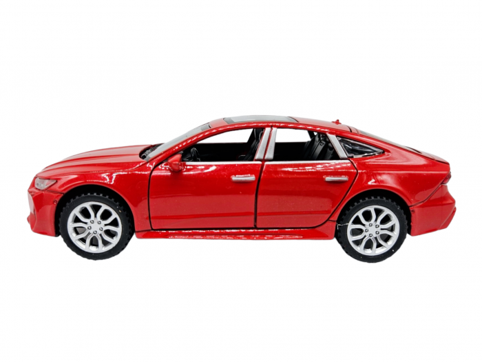 Masina metalica Audi A7, Sunete si lumini, usi capota si portbagaj care se deschid, Baterii incluse, 16cm, Rosu, Scara 1:32, Replica [6]
