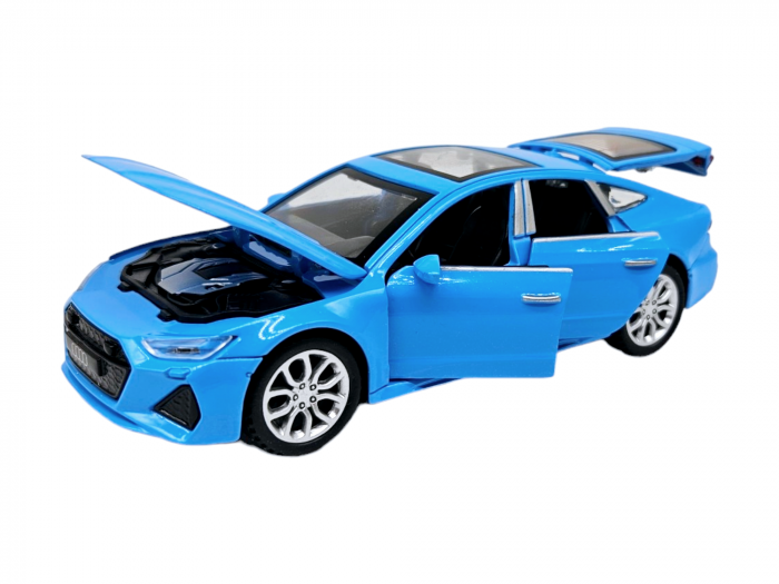 Masina metalica Audi A7,  Sunete si lumini, usi capota si portbagaj care se deschid, Baterii incluse, 16cm, Albastru, Scara 1:32, Replica [1]