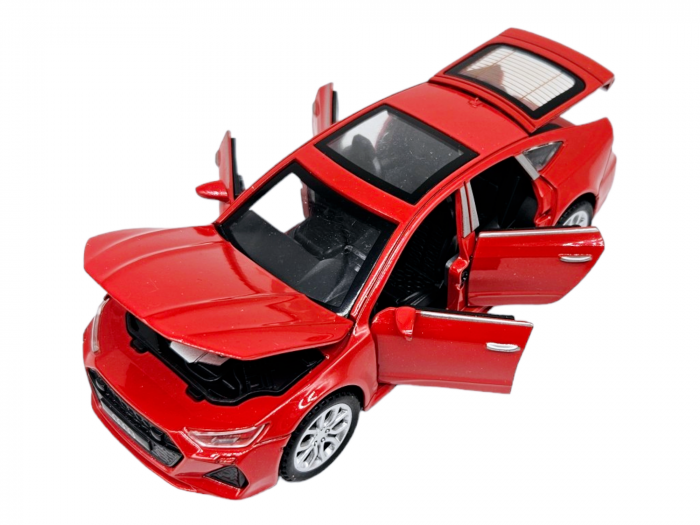 Masina metalica Audi A7, Sunete si lumini, usi capota si portbagaj care se deschid, Baterii incluse, 16cm, Rosu, Scara 1:32, Replica [4]
