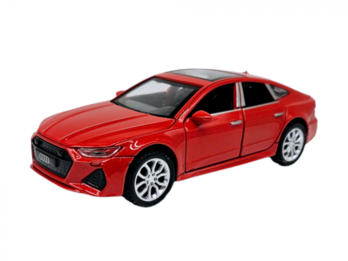 Masina metalica Audi A7, Sunete si lumini, usi capota si portbagaj care se deschid, Baterii incluse, 16cm, Rosu, Scara 1:32, Replica [8]
