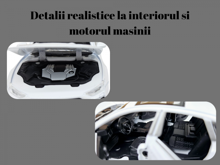 Masina metalica Audi A7, Sunete si lumini, usi capota si portbagaj care se deschid, Baterii incluse, 16cm, Alb, Scara 1:32, Replica [3]