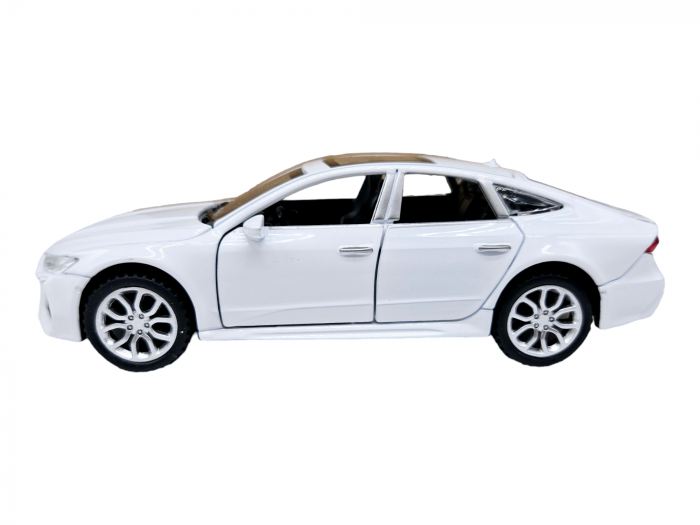 Masina metalica Audi A7, Sunete si lumini, usi capota si portbagaj care se deschid, Baterii incluse, 16cm, Alb, Scara 1:32, Replica [8]