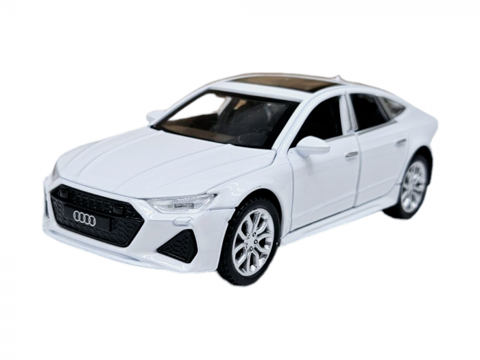 Masina metalica Audi A7, Sunete si lumini, usi capota si portbagaj care se deschid, Baterii incluse, 16cm, Alb, Scara 1:32, Replica [9]