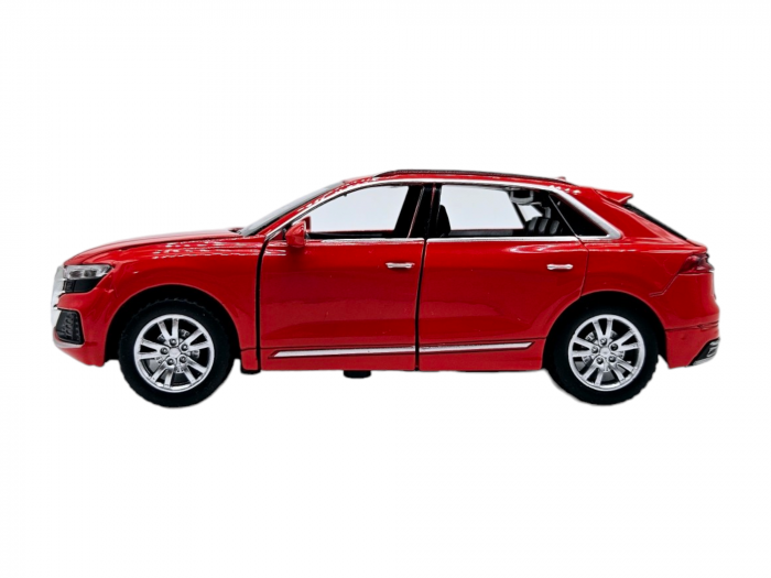 Masina metalica Audi Q8, Sunete realistice, Farurile si stopurile lumineaza, Usile, capota si portbagajul se deschid, Baterii incluse, 16cm, Rosu, Scara 1:32, Replica [5]