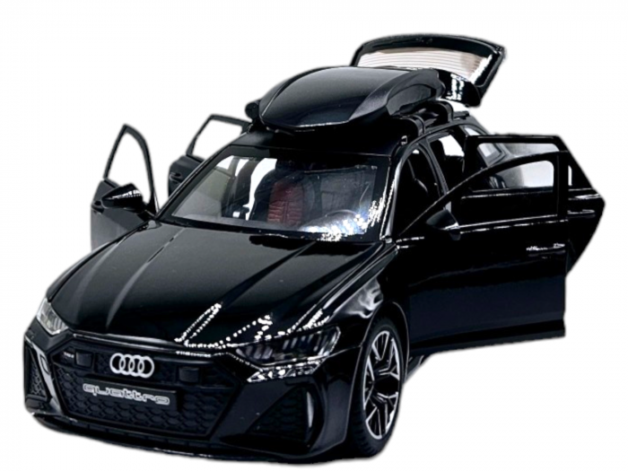 Masina metalica Audi RS7 cu portbagaj mobil, Sunete realistice, Farurile si stopurile lumineaza, Usile, capota si portbagajul se deschid, Baterii incluse,  21cm, Negru, Replica [1]