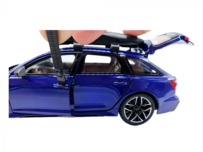 Masina metalica Audi RS7 cu portbagaj mobil, Sunete realistice, Farurile si stopurile lumineaza, Usile, capota si portbagajul se deschid, Baterii incluse,  21cm, Albastru,replica [13]