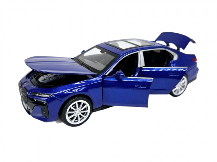 Masina metalica BMW 760, cu sunete si lumini, usi capota si portbagaj care se deschid, 16cm, Albastru, Scara 1:32, Replica [1]