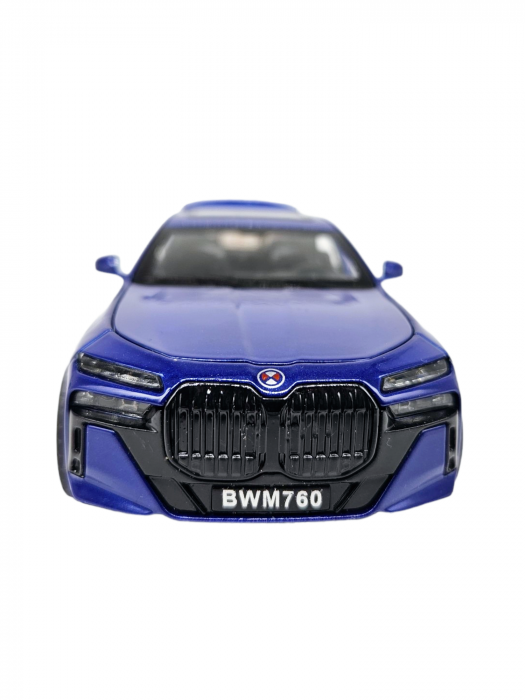 Masina metalica BMW 760, cu sunete si lumini, usi capota si portbagaj care se deschid, 16cm, Albastru, Scara 1:32, Replica [5]