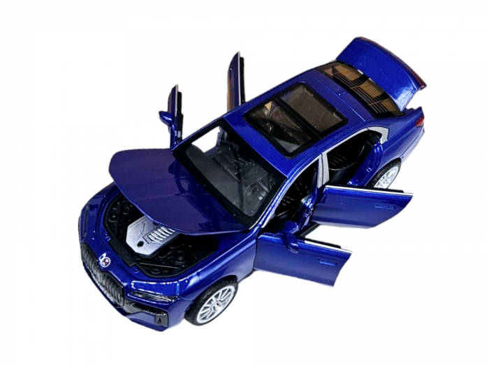 Masina metalica BMW 760, cu sunete si lumini, usi capota si portbagaj care se deschid, 16cm, Albastru, Scara 1:32, Replica [4]