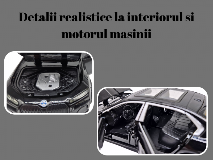 Masina metalica BMW 760, cu sunete si lumini, usi capota si portbagaj care se deschid, 16cm, Negru, Scara 1:32, Replica [4]
