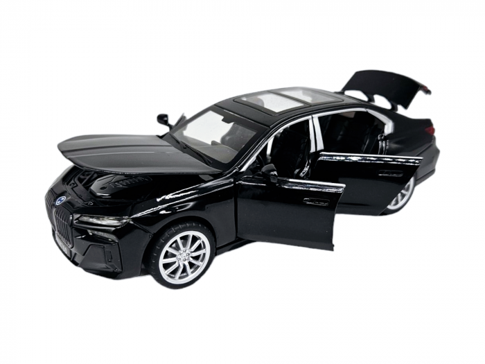 Masina metalica BMW 760, cu sunete si lumini, usi capota si portbagaj care se deschid, 16cm, Negru, Scara 1:32, Replica [3]