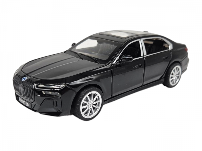 Masina metalica BMW 760, cu sunete si lumini, usi capota si portbagaj care se deschid, 16cm, Negru, Scara 1:32, Replica [6]