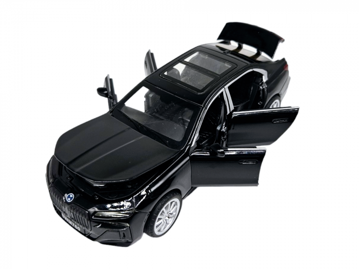 Masina metalica BMW 760, cu sunete si lumini, usi capota si portbagaj care se deschid, 16cm, Negru, Scara 1:32, Replica [1]