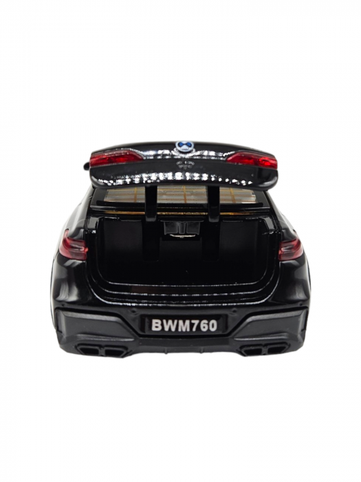 Masina metalica BMW 760, cu sunete si lumini, usi capota si portbagaj care se deschid, 16cm, Negru, Scara 1:32, Replica [9]