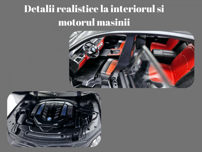 Masina metalica BMW Seria 7, 3 sunete realistice, Farurile si stopurile lumineaza, Usile, capota si portbagajul se deschid, Baterii incluse, 22cm, Negru, Scara 1:24, Replica [2]