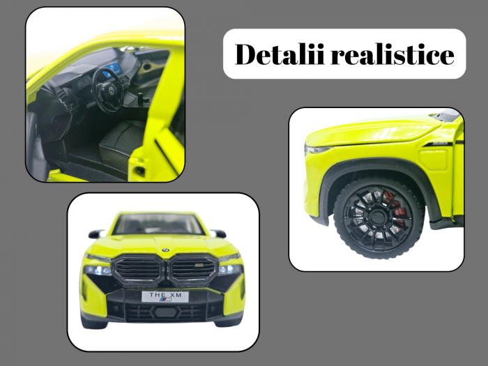 Masina Metalica tip BMW XM cu Efecte de Fum, Sunete si Lumini, Usi Mobile, Functie Pull-back, Baterii incluse, 21cm, Verde neon [8]