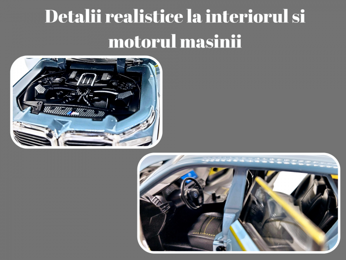 Masina metalica BMW XM cu efecte de fum, Sunete realistice, Farurile si stopurile lumineaza, Capota, portbagajul si cele 4 usi se deschid, Baterii incluse, 21cm, Albastru, Replica [4]