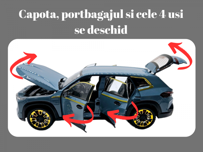 Masina metalica BMW XM cu efecte de fum, Sunete realistice, Farurile si stopurile lumineaza, Capota, portbagajul si cele 4 usi se deschid, Baterii incluse, 21cm, Albastru, Replica [3]