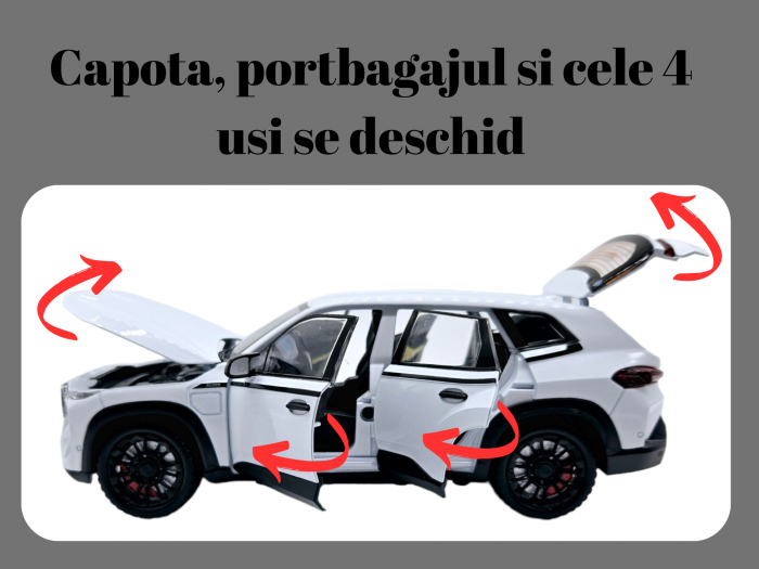 Masina metalica BMW XM cu efecte de fum, Sunete realistice, Farurile si stopurile lumineaza, Capota, portbagajul si cele 4 usi se deschid, Baterii incluse, 21cm, Alb, Replica [2]