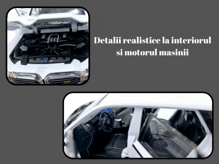 Masina metalica BMW XM cu efecte de fum, Sunete realistice, Farurile si stopurile lumineaza, Capota, portbagajul si cele 4 usi se deschid, Baterii incluse, 21cm, Alb, Replica [3]