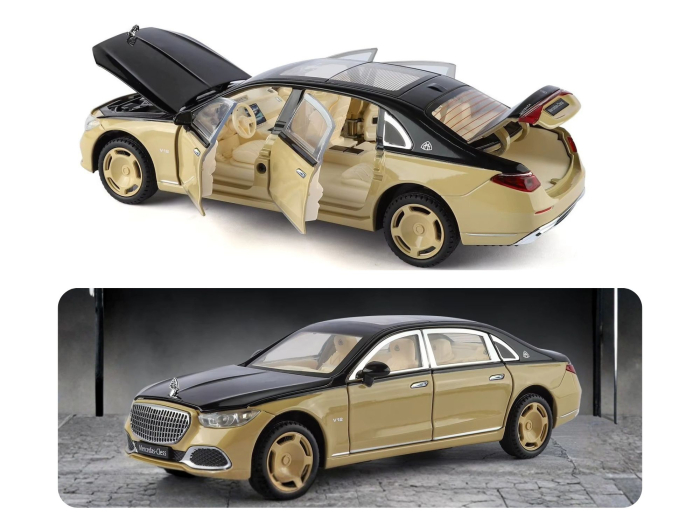 Masina metalica cu Cheie, tip Mercedes Maybach S 680, Usile se deschid din Cheie, Sunete si lumini, Cablu USB, Capota si portbagaj mobile, scara 1:24, Bej, 20cm [6]