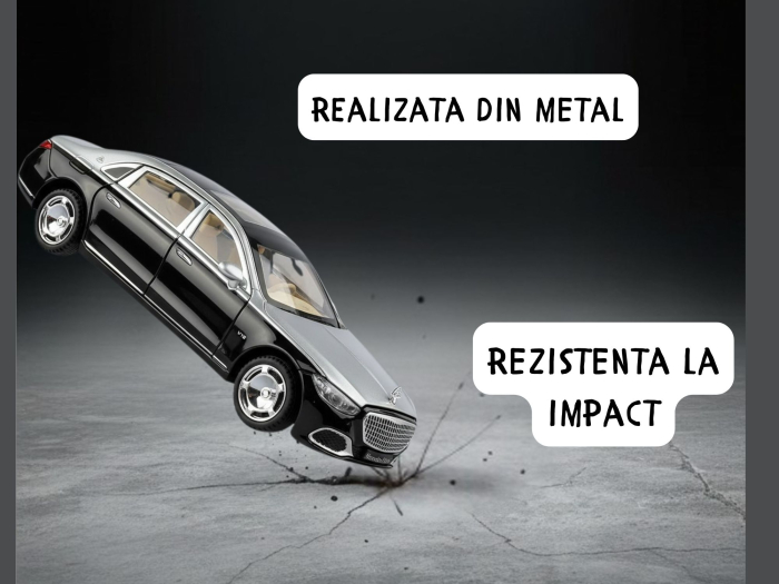 Masina metalica cu Cheie, tip Mercedes Maybach S 680, Usile se deschid din Cheie, Sunete si lumini, Cablu USB, Capota si portbagaj mobile, scara 1:24, Negru-argintiu, 20cm [5]